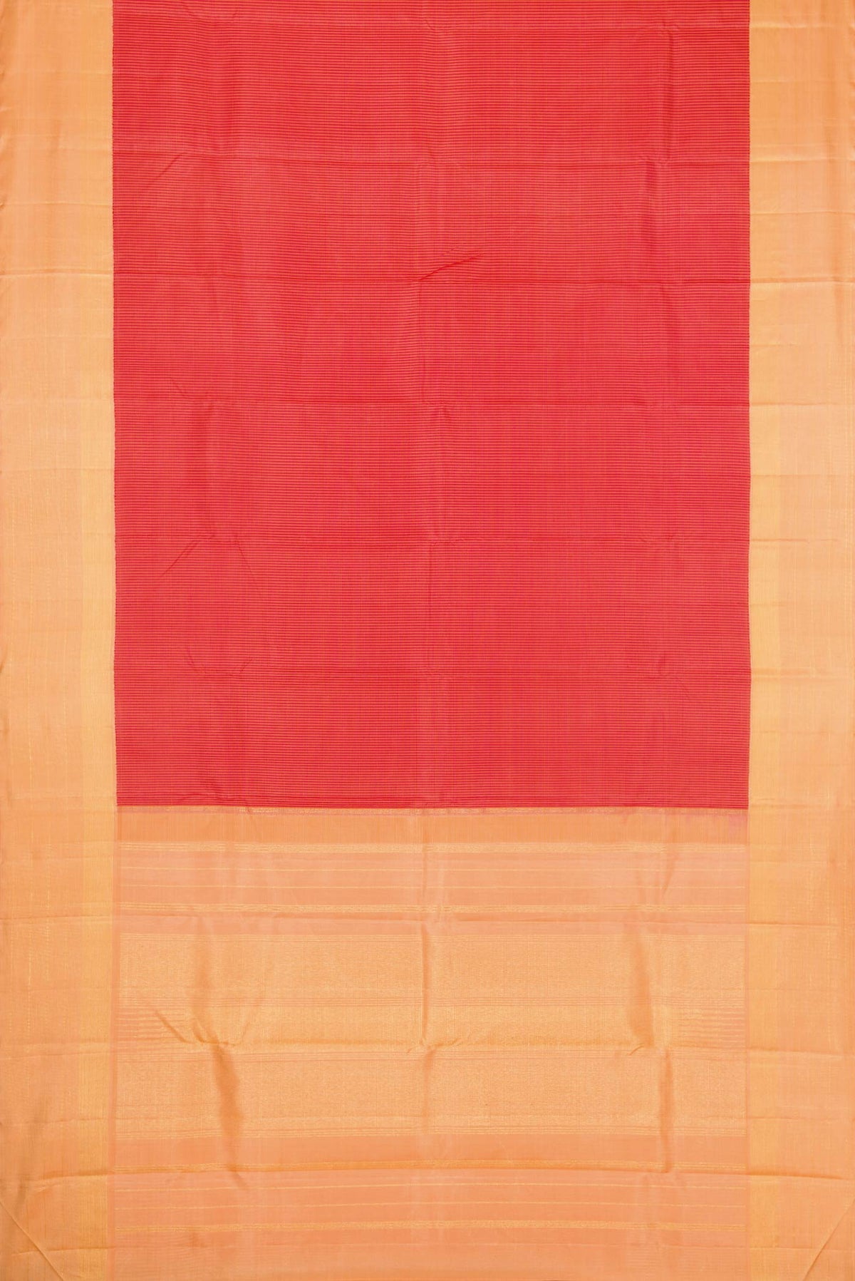 Flat view of Dark Pink Dual Tone Kanjivaram Silk Saree with Checked design on the body and Zari Border. 