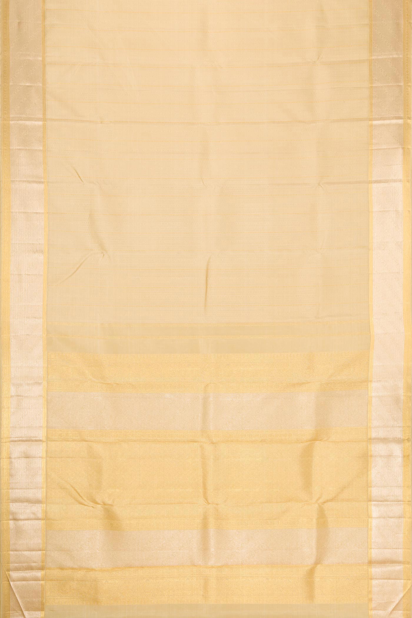 Flat view of Sandal Dual Tone Kanjivaram Silk Saree with Jacquard With Zari Butta on the body and Zari Border. 