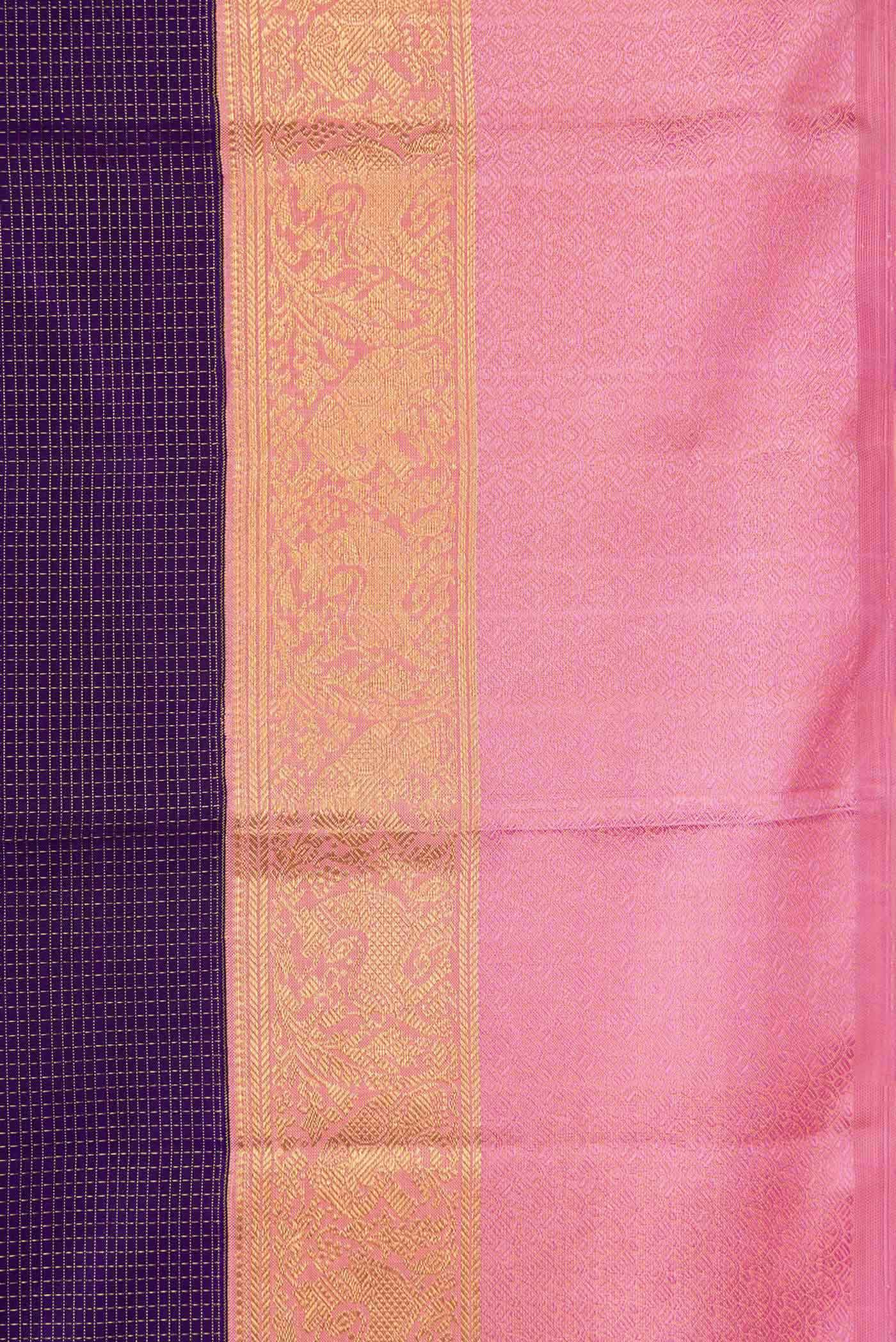 Border image of Pure Silk Pure Zari Navy Blue Dual Tone Kanchipuram Saree with Stripes on the body and Zari Border