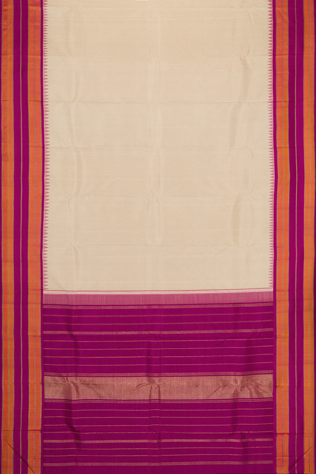 Flat view of Dark Beige Dual Tone Kanjivaram Silk Saree with Checked design on the body and Zari Border. 