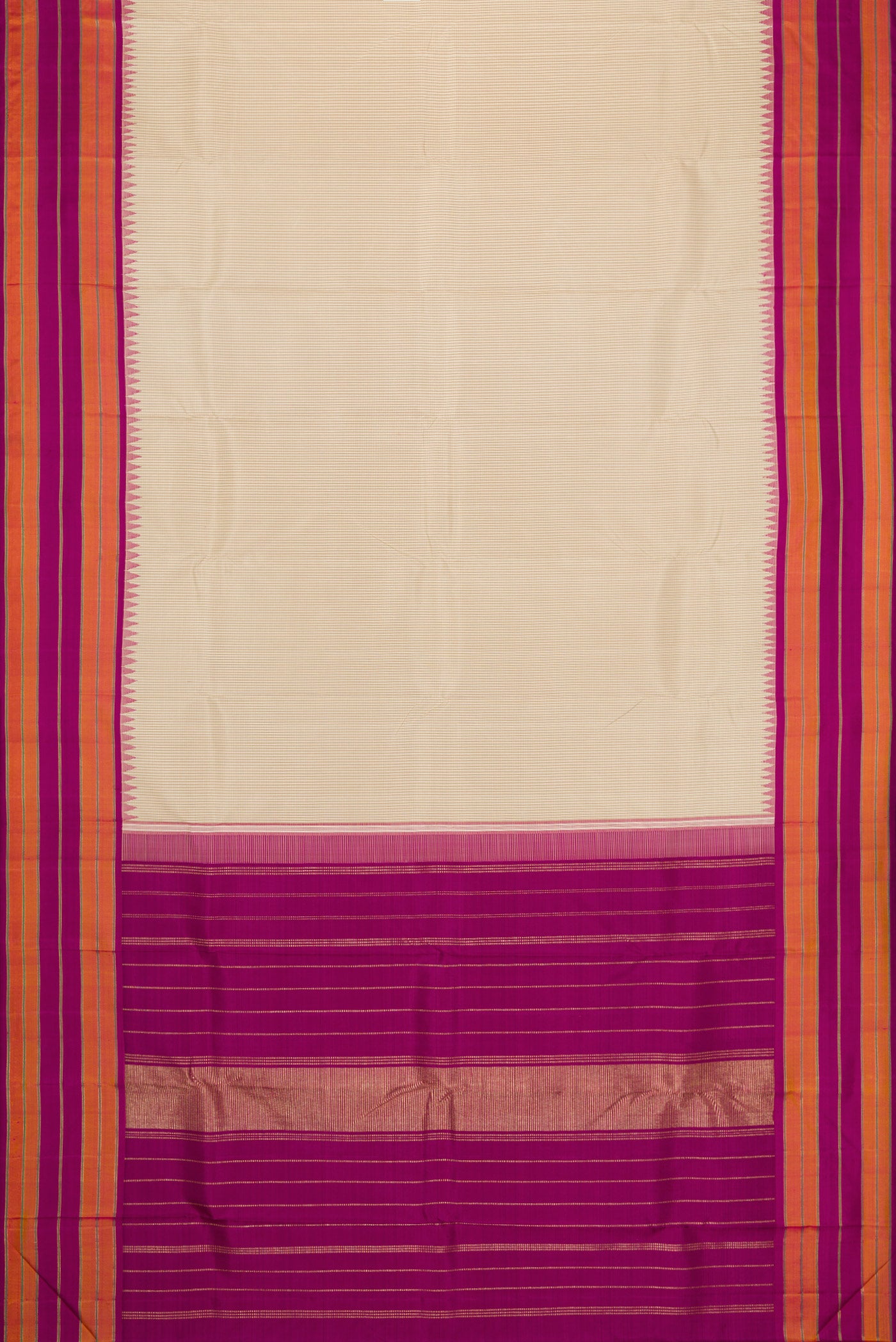 Flat view of Dark Beige Dual Tone Kanjivaram Silk Saree with Checked design on the body and Zari Border. 