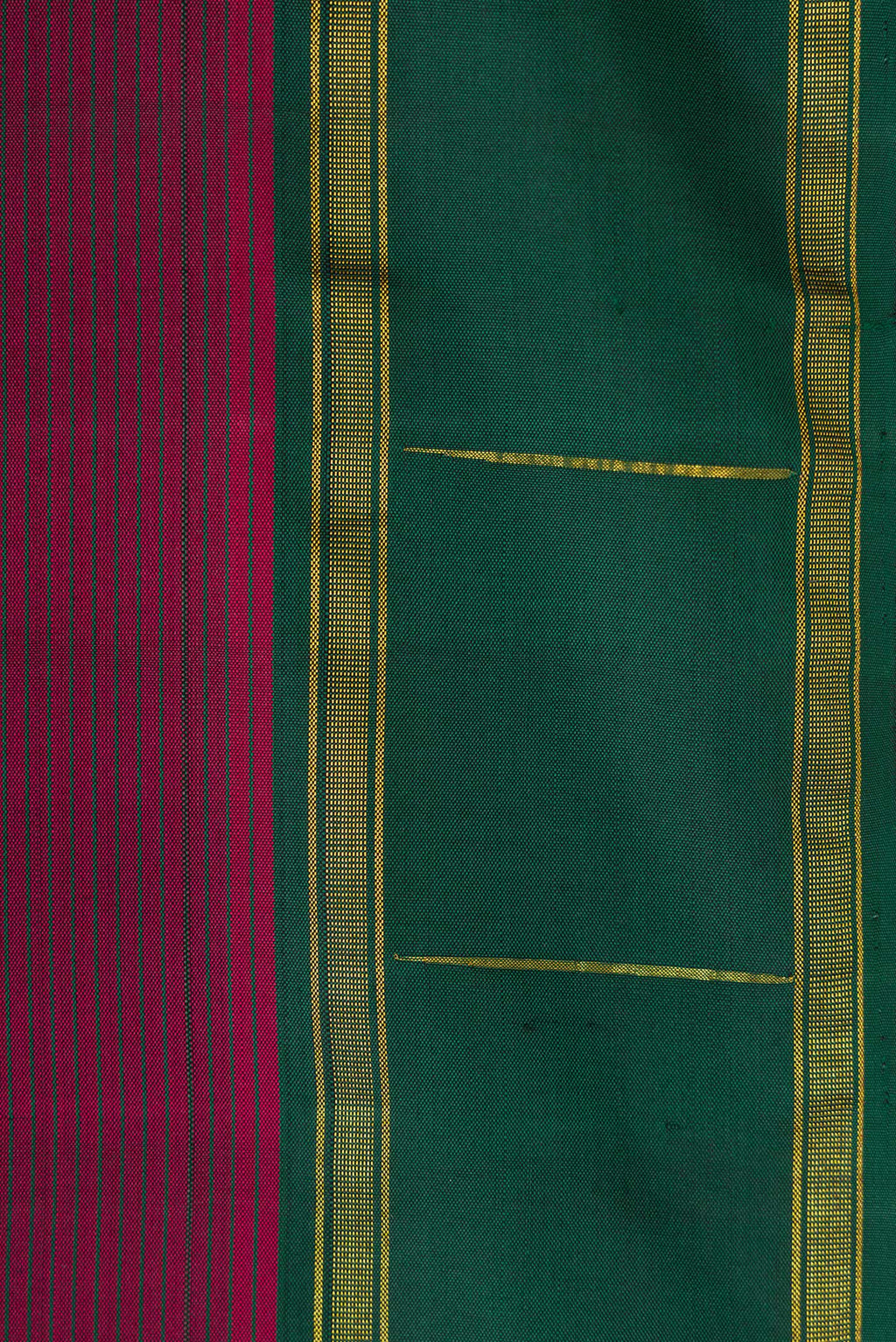 Border image of Maroon Dual Tone Kanchipuram Silk Saree with Stripes on the body and Zari Border. 