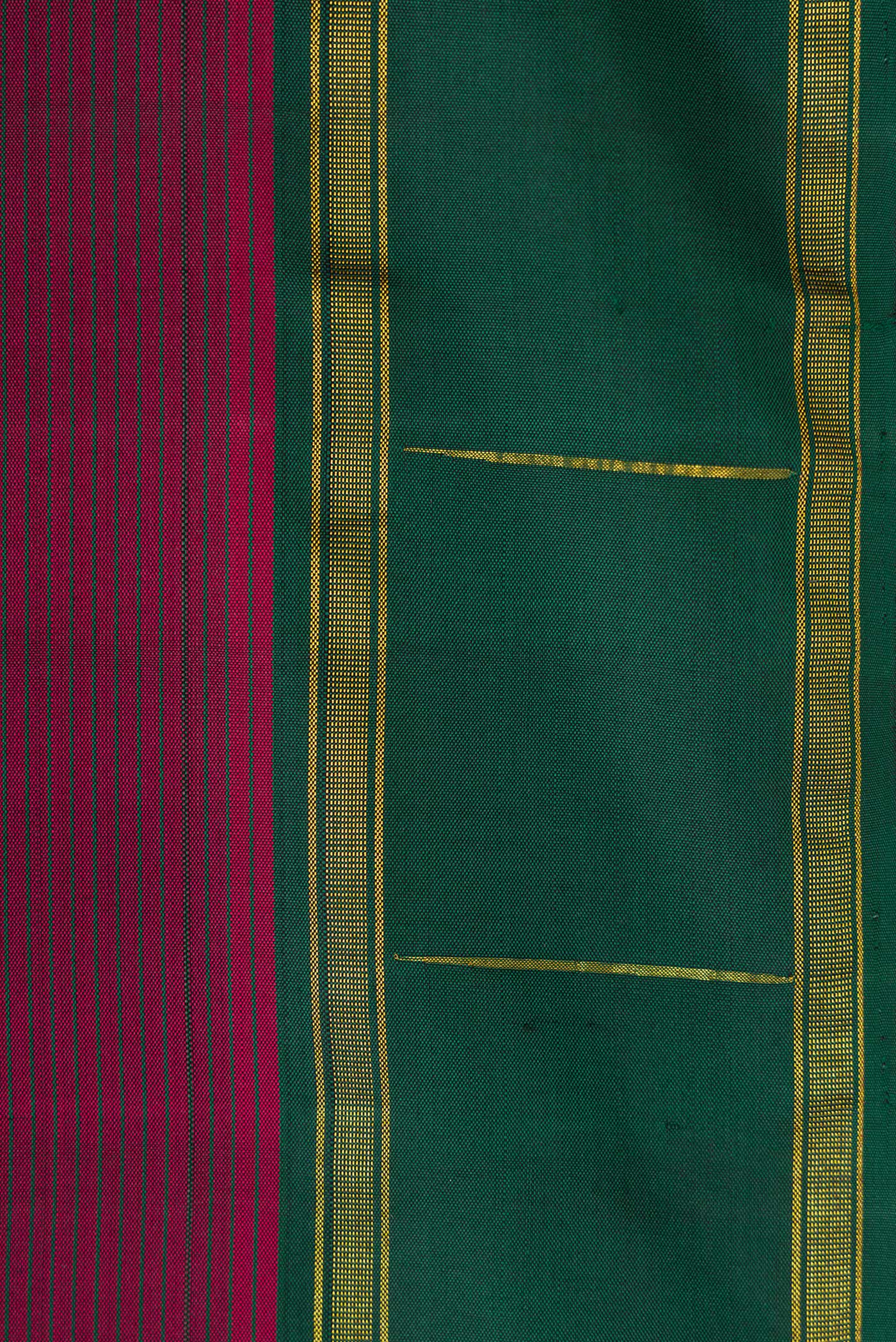 Border image of Maroon Dual Tone Kanchipuram Silk Saree with Stripes on the body and Zari Border. 