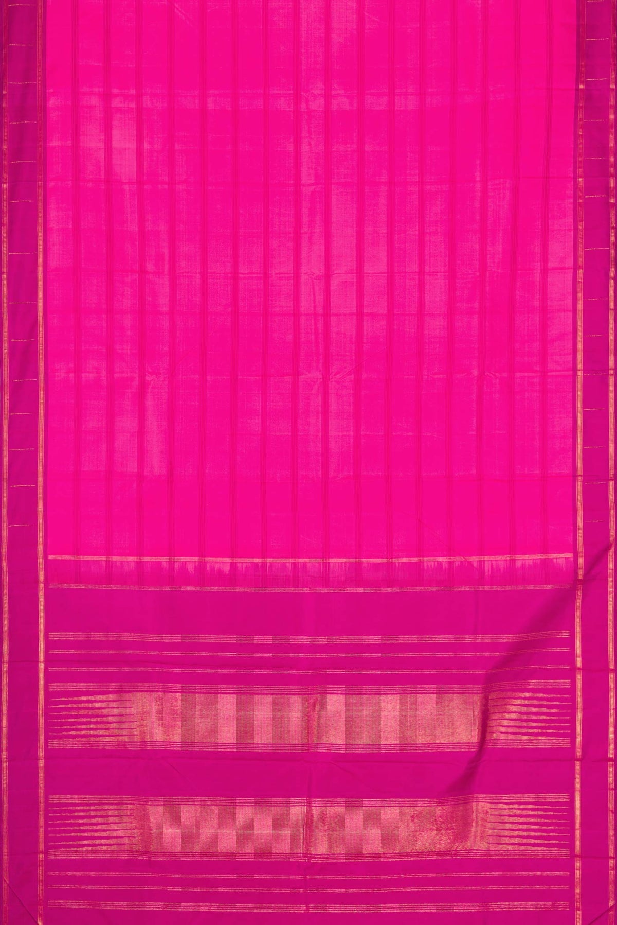Flat view of Pink Dual Tone Kanchipuram Saree with Stripes on the body and Zari Border