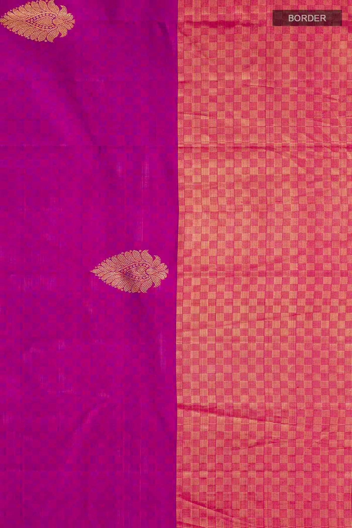 Border image of Purple Kanchipuram Silk Saree with Zari Butta on the body and Zari Border