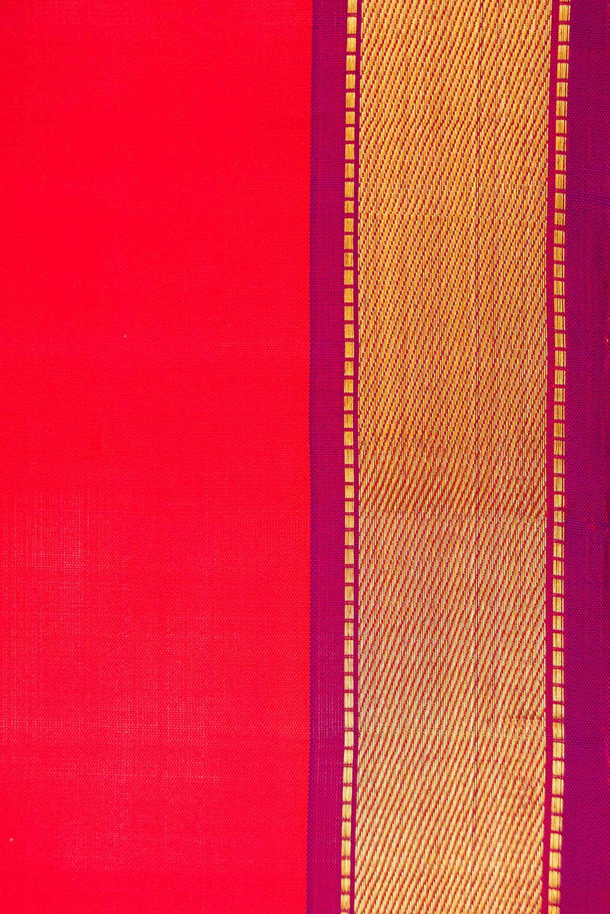 Border image of Red Dual Tone Kanjivaram Silk Saree with Plain Body and Zari Border. 