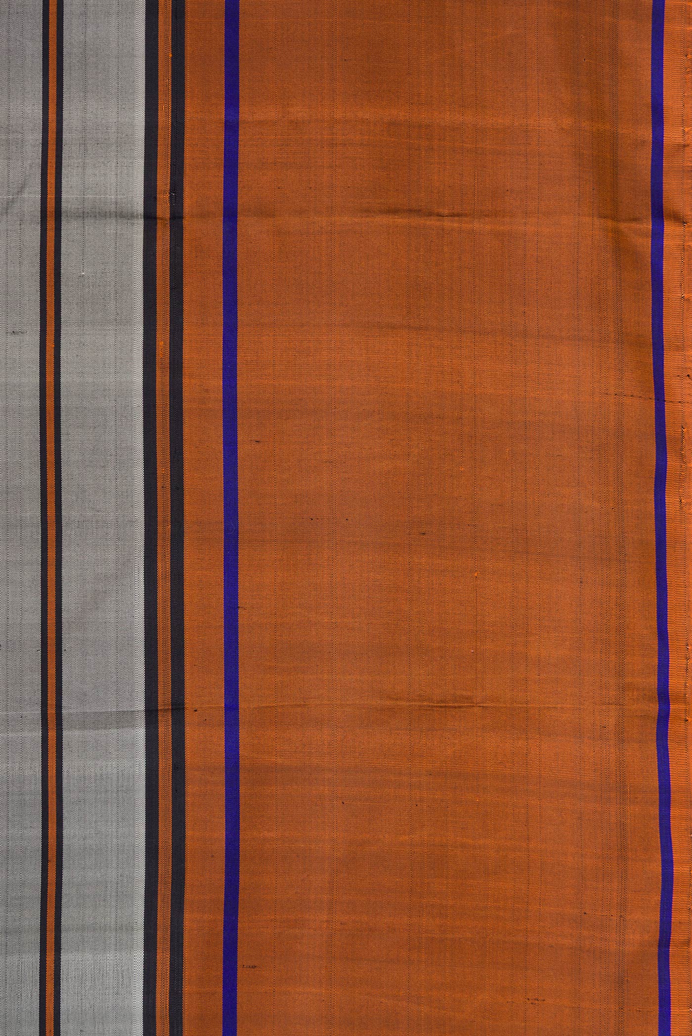 Border image of Grey Dual Tone Kanjivaram Silk Saree with Stripes on the body and Plain Border. 