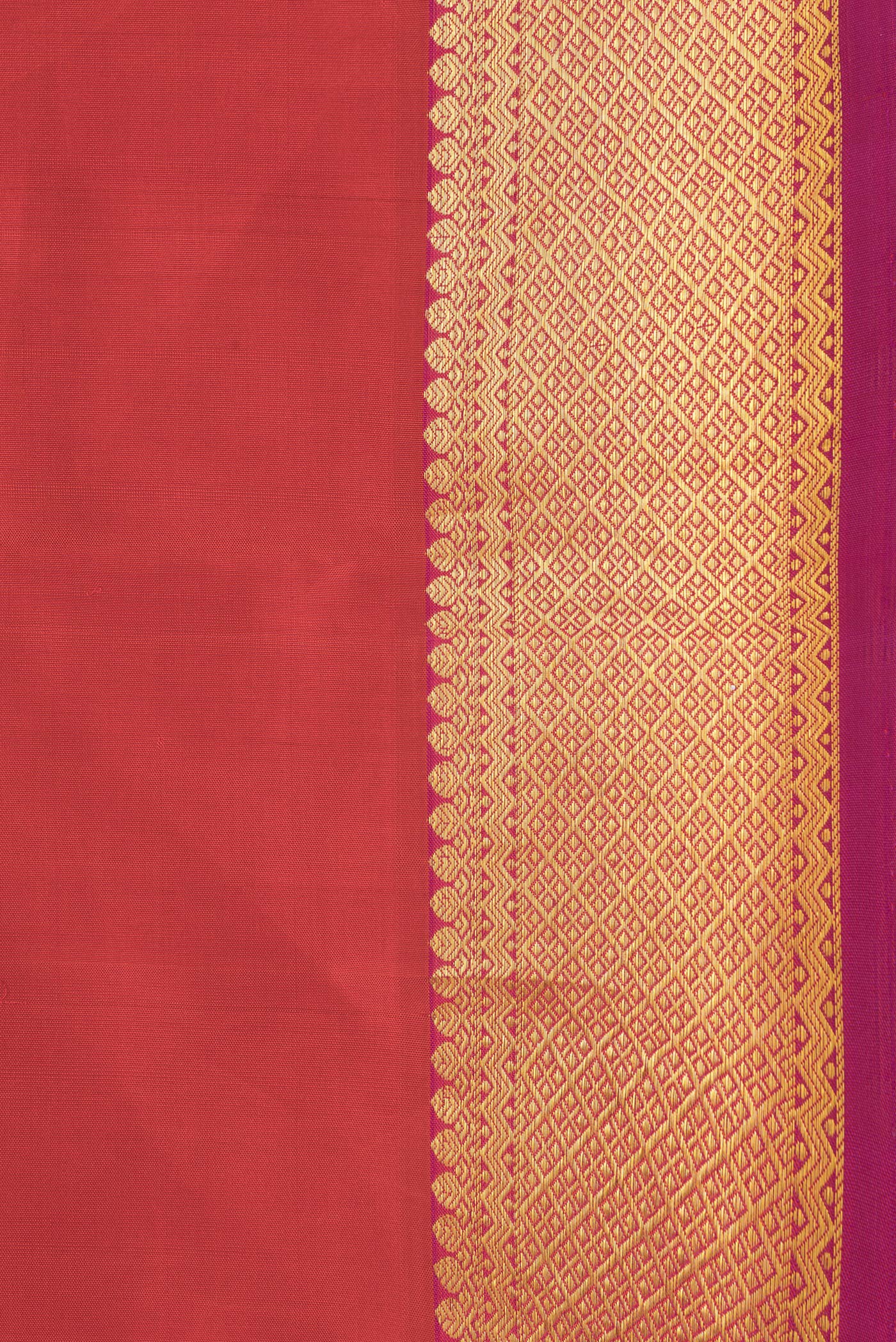 Border image of Orange Dual Tone Kanchipuram Silk Saree with Plain Body and Zari Border. 
