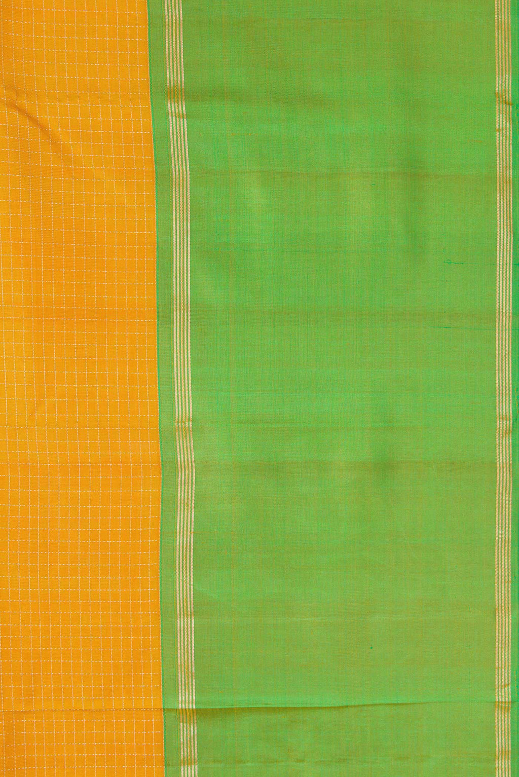 Border image of Mustard Dual Tone Kanchipuram Silk Saree with Checked design on the body and Zari Border. 