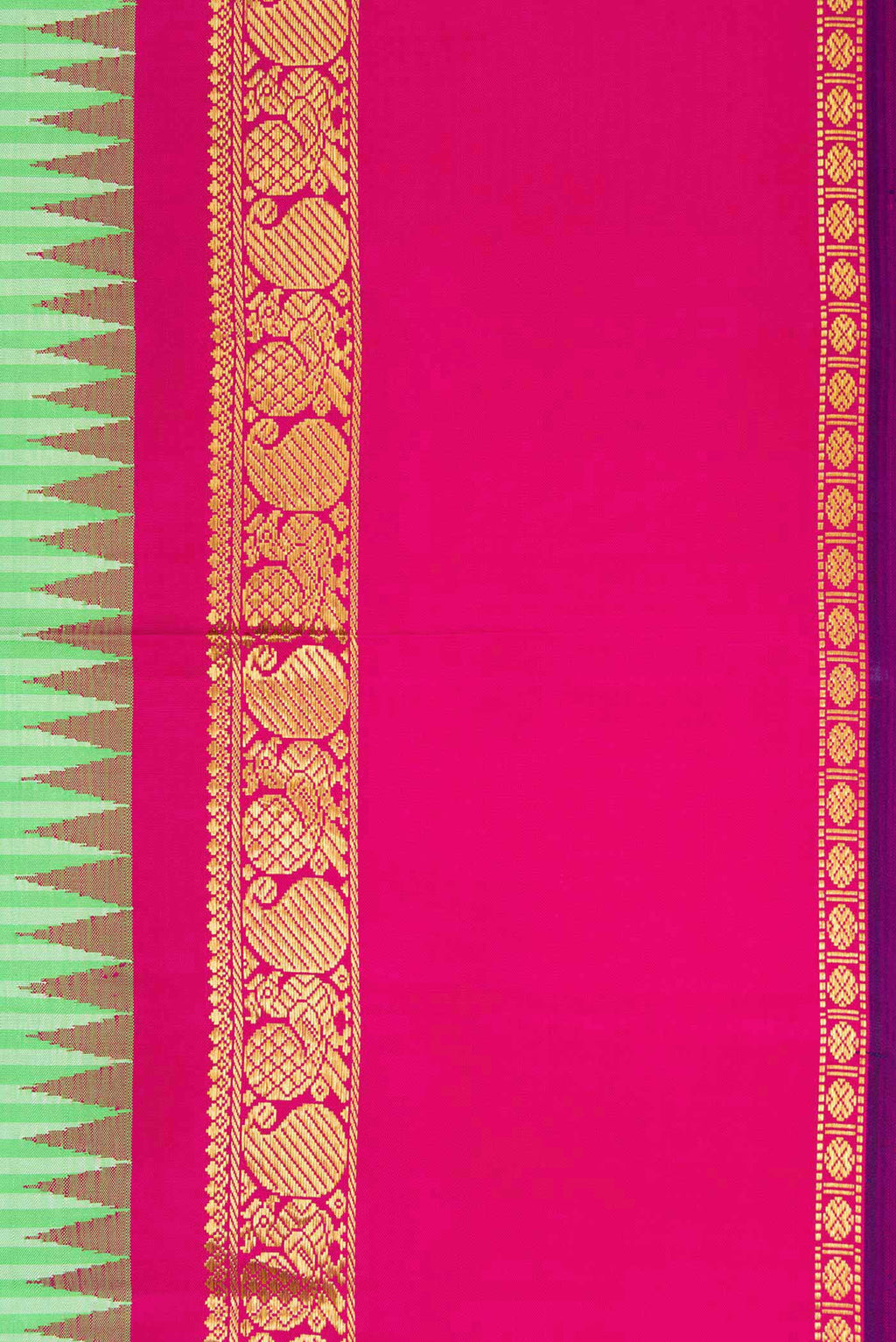 Border image of Pure Silk Pure Zari Parrot Green Dual Tone Kanchipuram Saree with Stripes on the body and Zari Border