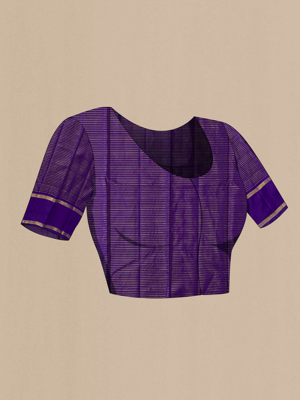 Close up image of the blouse of Blue Kanchipuram Silk Saree with Zari Butta on the body and Zari Border