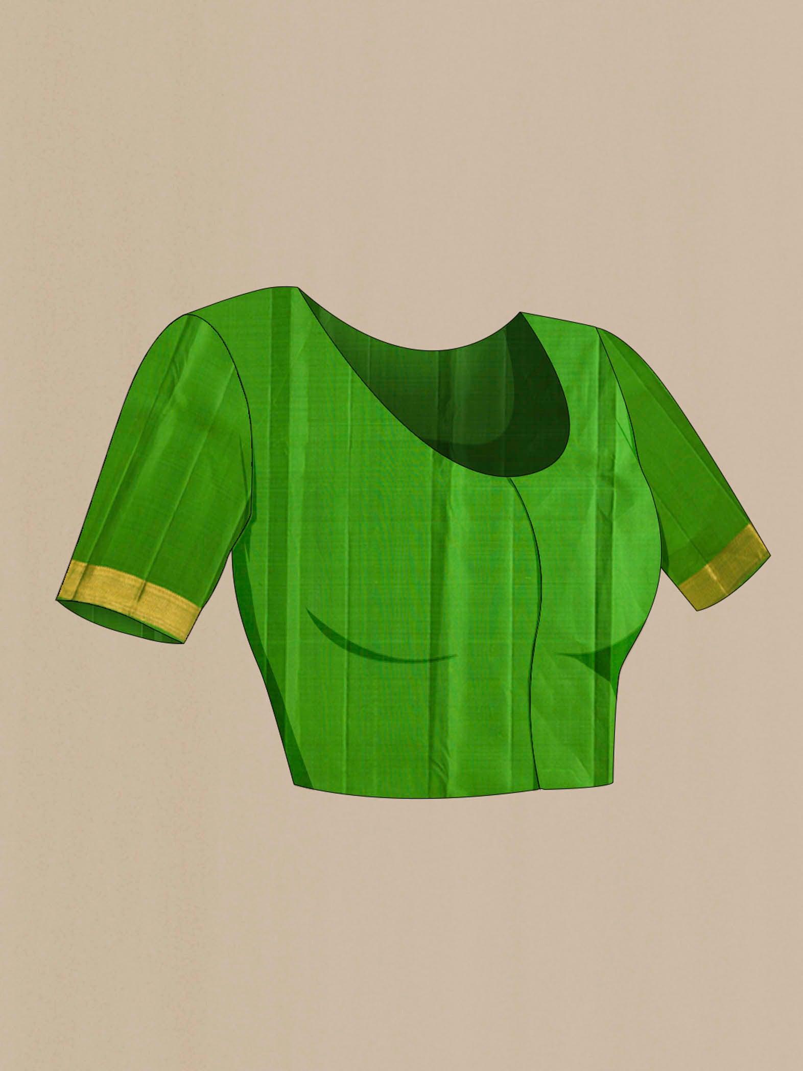 Close up image of the blouse of Red Kanchipuram Silk Saree with Stripes on the body and Zari Border