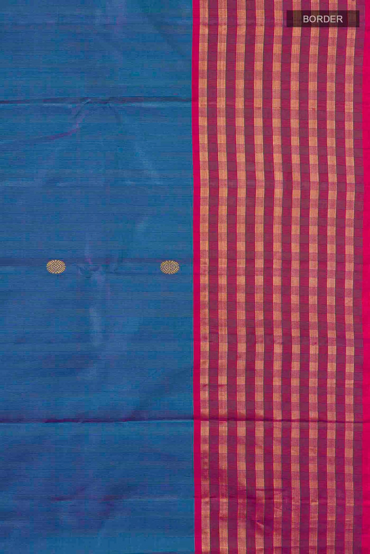 Border image of Blue Kanchipuram Silk Saree with Zari Butta on the body and Zari Border