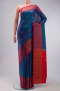 Blue Kanchipuram Silk Saree with Zari Butta on the body and Zari Border displayed on a mannequin