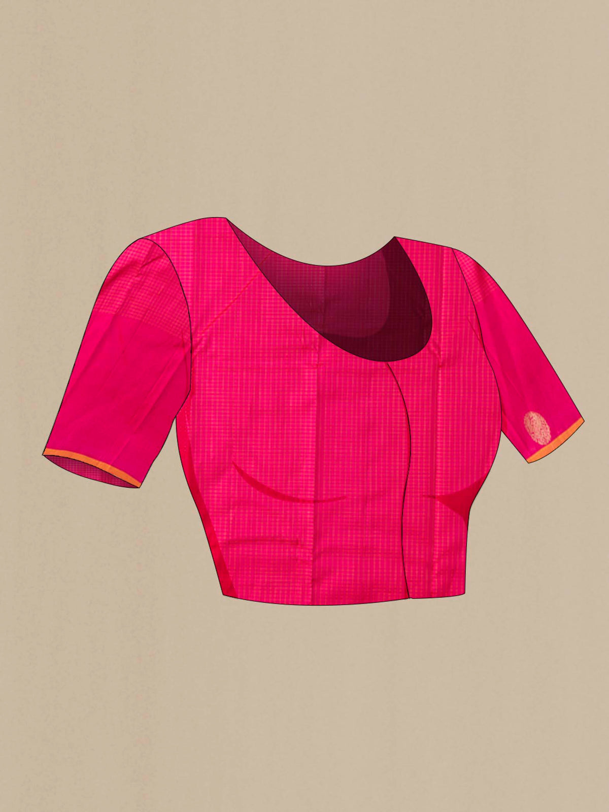 Close up image of the blouse of Pink Kanchipuram Silk Saree with Zari Butta on the body and Plain Border