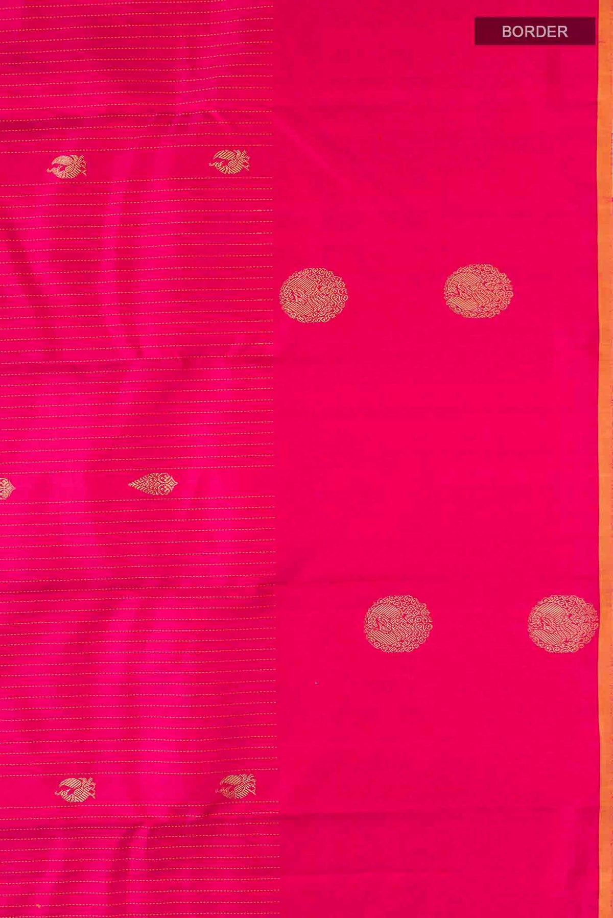 Border image of Pink Kanchipuram Silk Saree with Zari Butta on the body and Plain Border