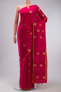 Pink Kanchipuram Silk Saree with Zari Butta on the body and Plain Border displayed on a mannequin