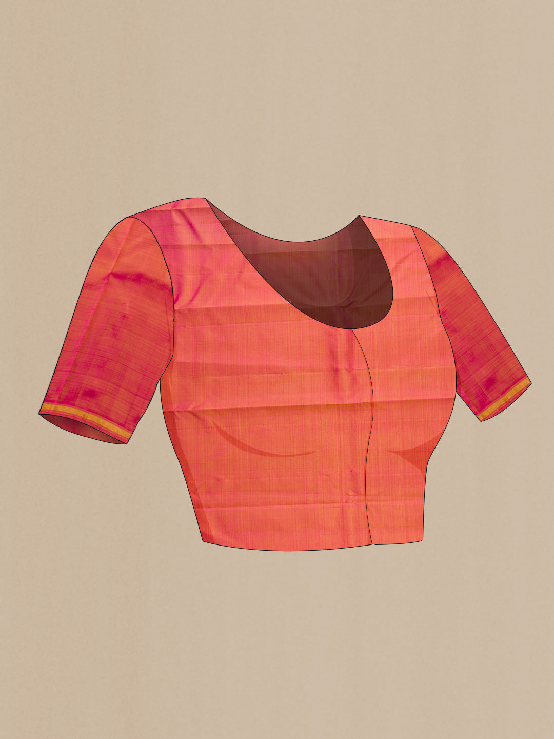 Close up image of the blouse of Beige Dual Tone Kanchipuram Silk Saree with Zari Butta on the body and Zari Border