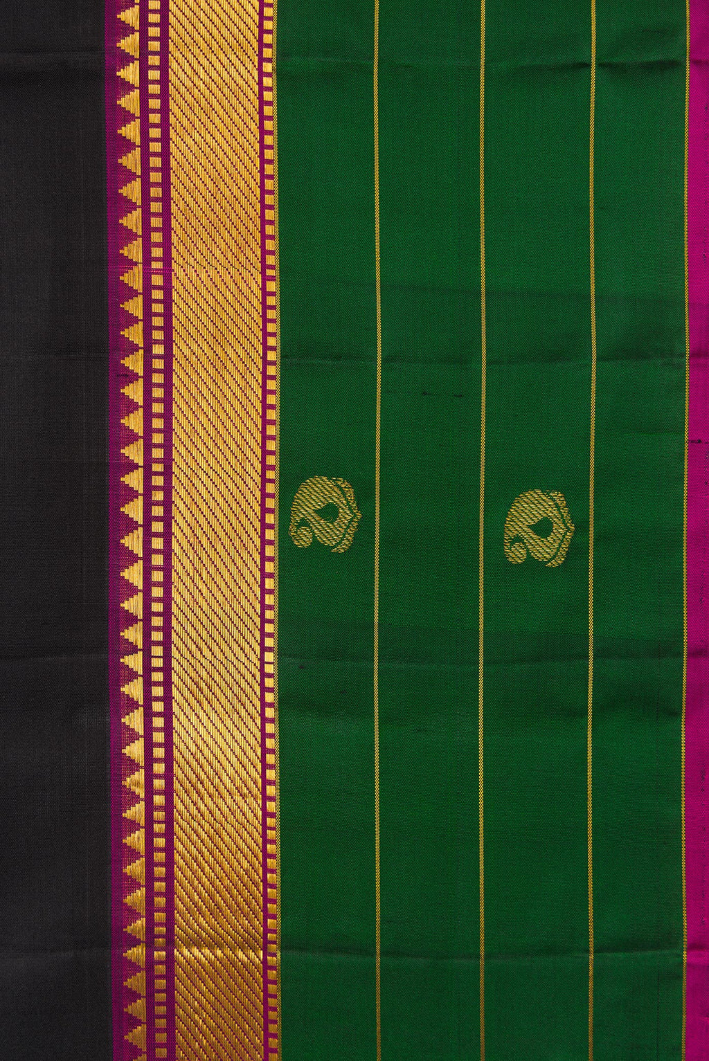 Border image of Black Dual Tone Kanchipuram Silk Saree with Plain Body and Fancy Border. 