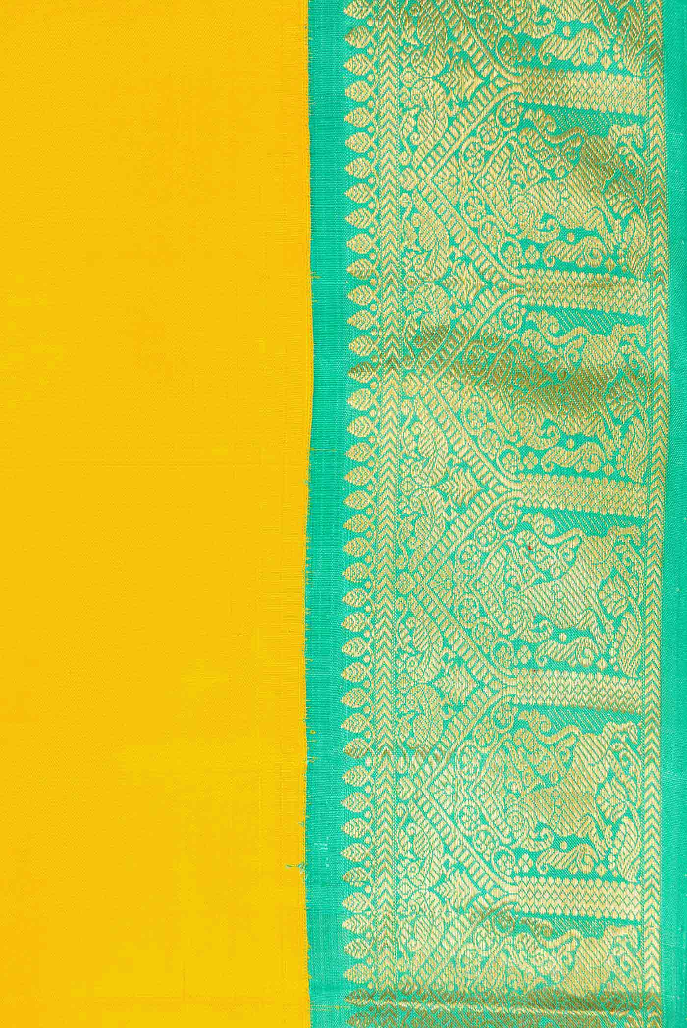 Border image of Yellow Dual Tone Kanjivaram Silk Saree with Zari Butta on the body and Zari Border. 