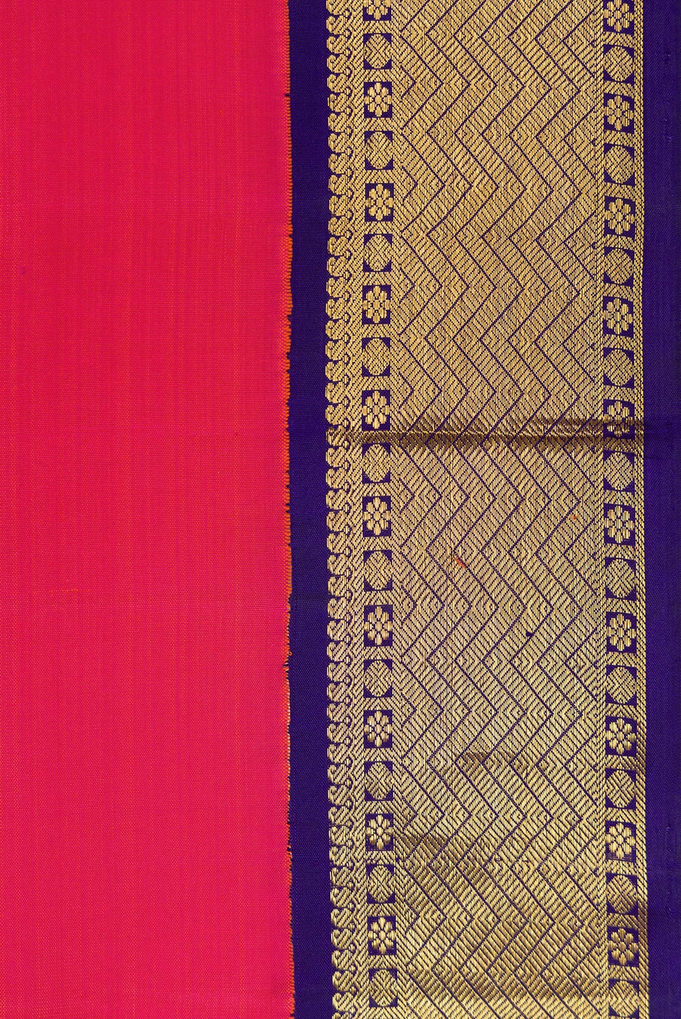 Border image of Pink Dual Tone Kanjivaram Silk Saree with Plain Body and Zari Border. 