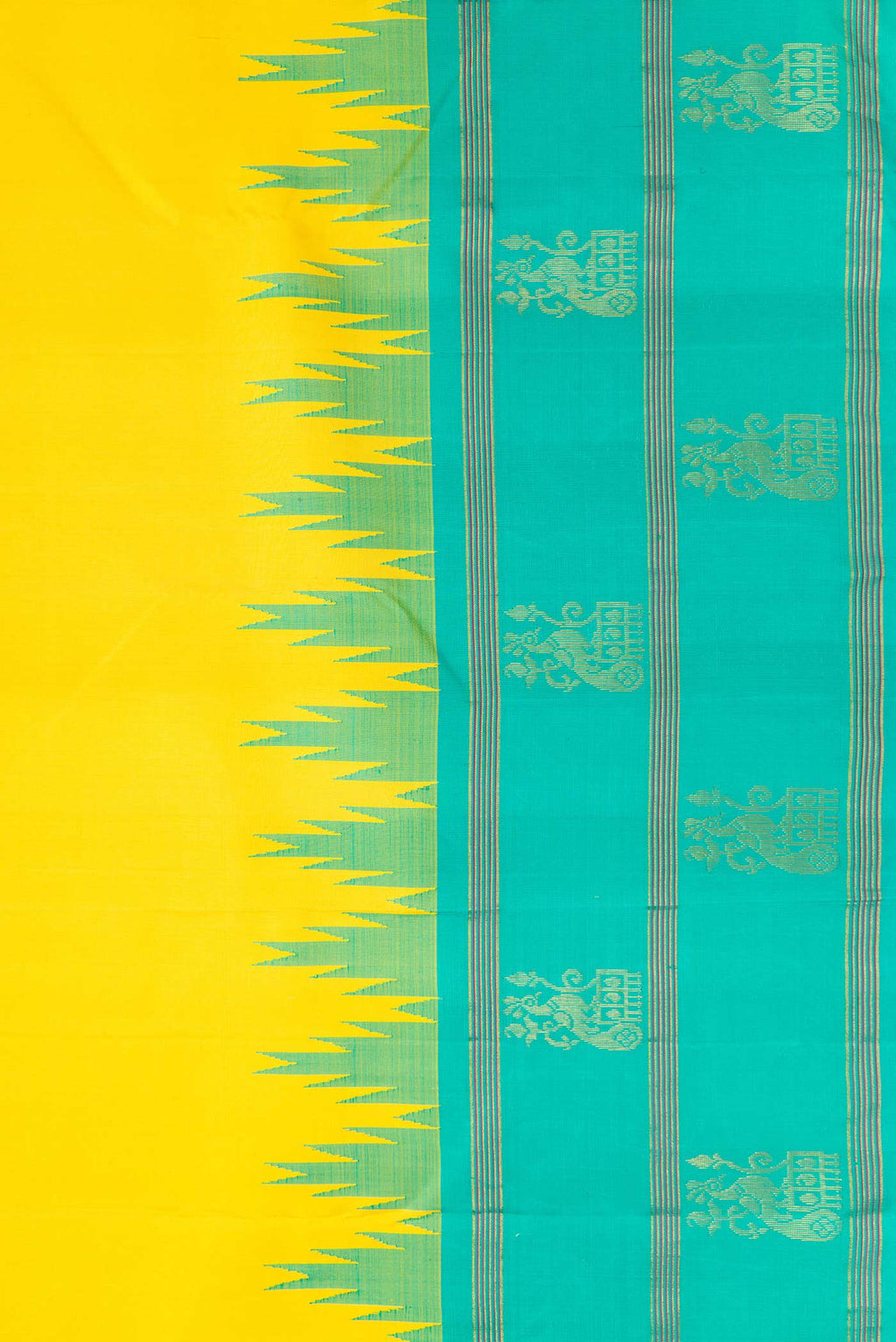 Border image of Pure Silk Pure Zari Yellow Dual Tone Kanjivaram Saree with Plain Body and Zari Border. 