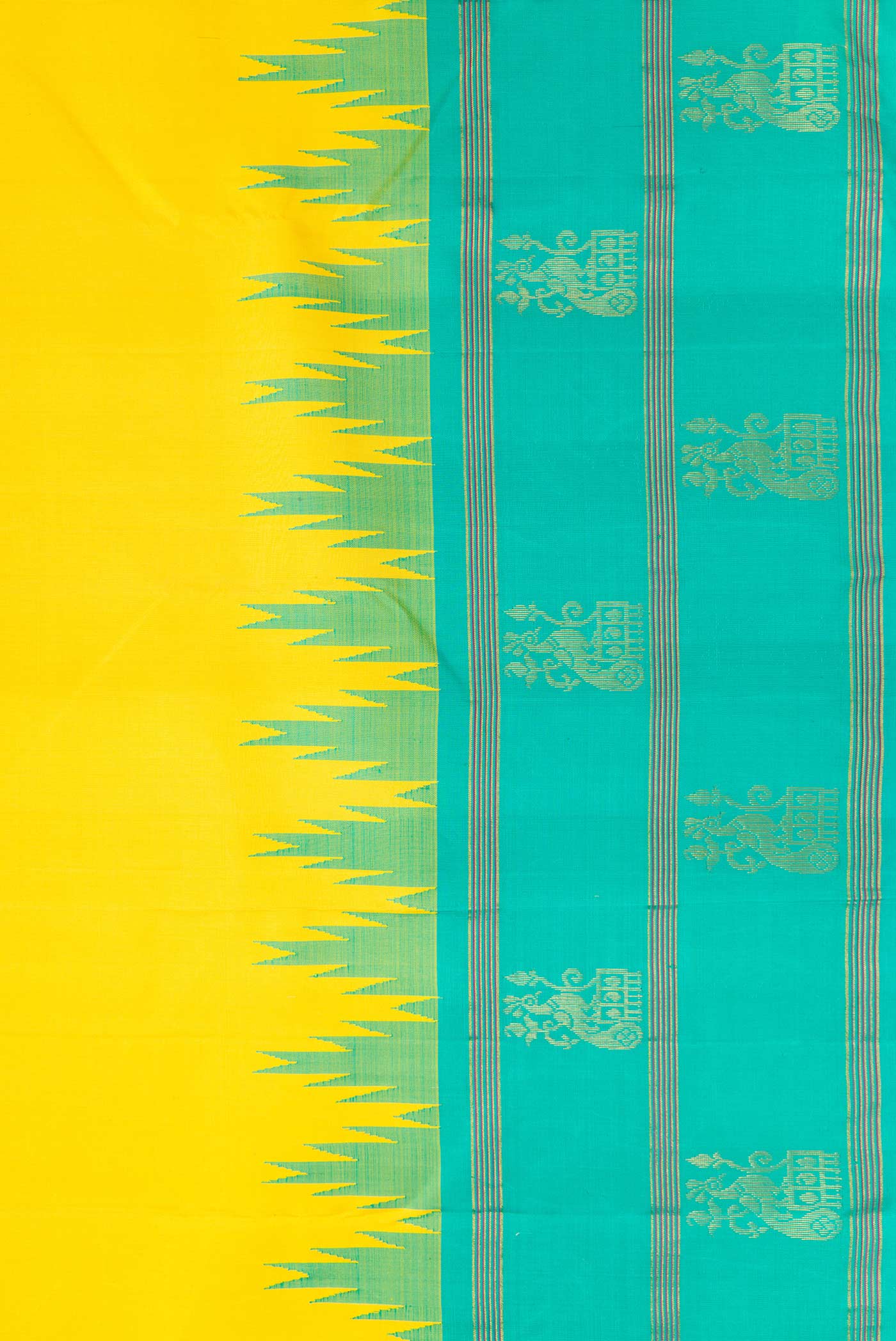 Border image of Pure Silk Pure Zari Yellow Dual Tone Kanjivaram Saree with Plain Body and Zari Border. 