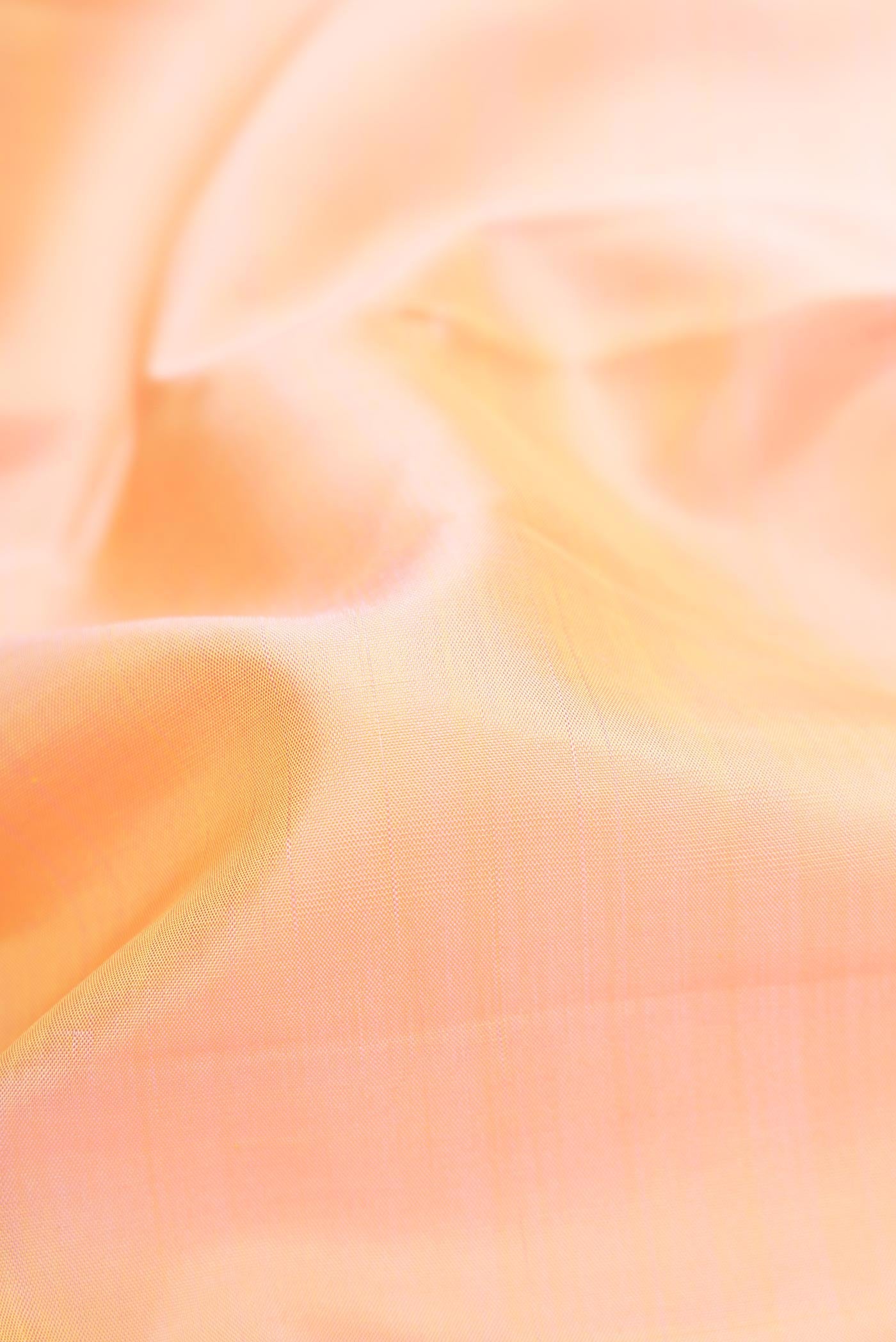 Close up of Sandal Dual Tone Kanjivaram Silk Saree with Plain Body and Zari Border.  displaying folds