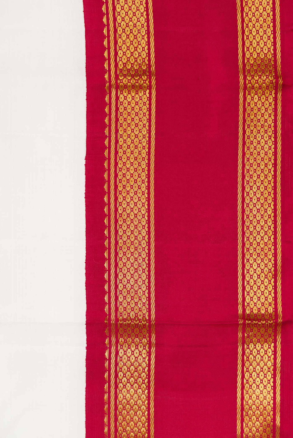 Border image of White Dual Tone Kanjivaram Silk Saree with Plain Body and Zari Border. 