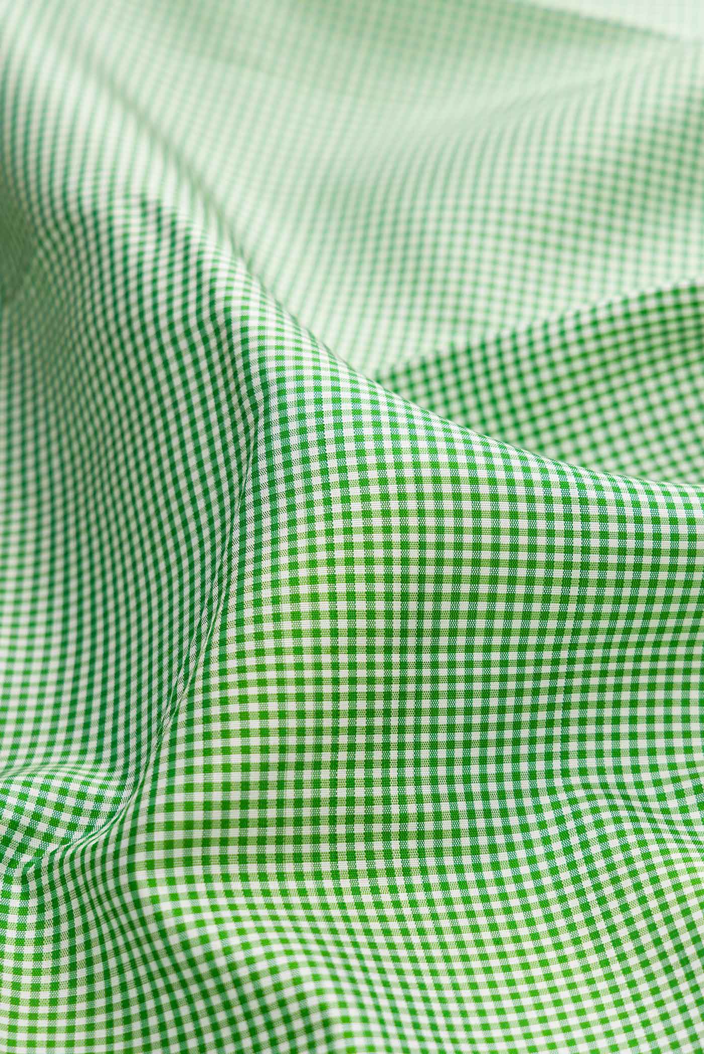 Close up of Green Dual Tone Kanchipuram Silk Saree with Checked design on the body and Zari Border displaying folds