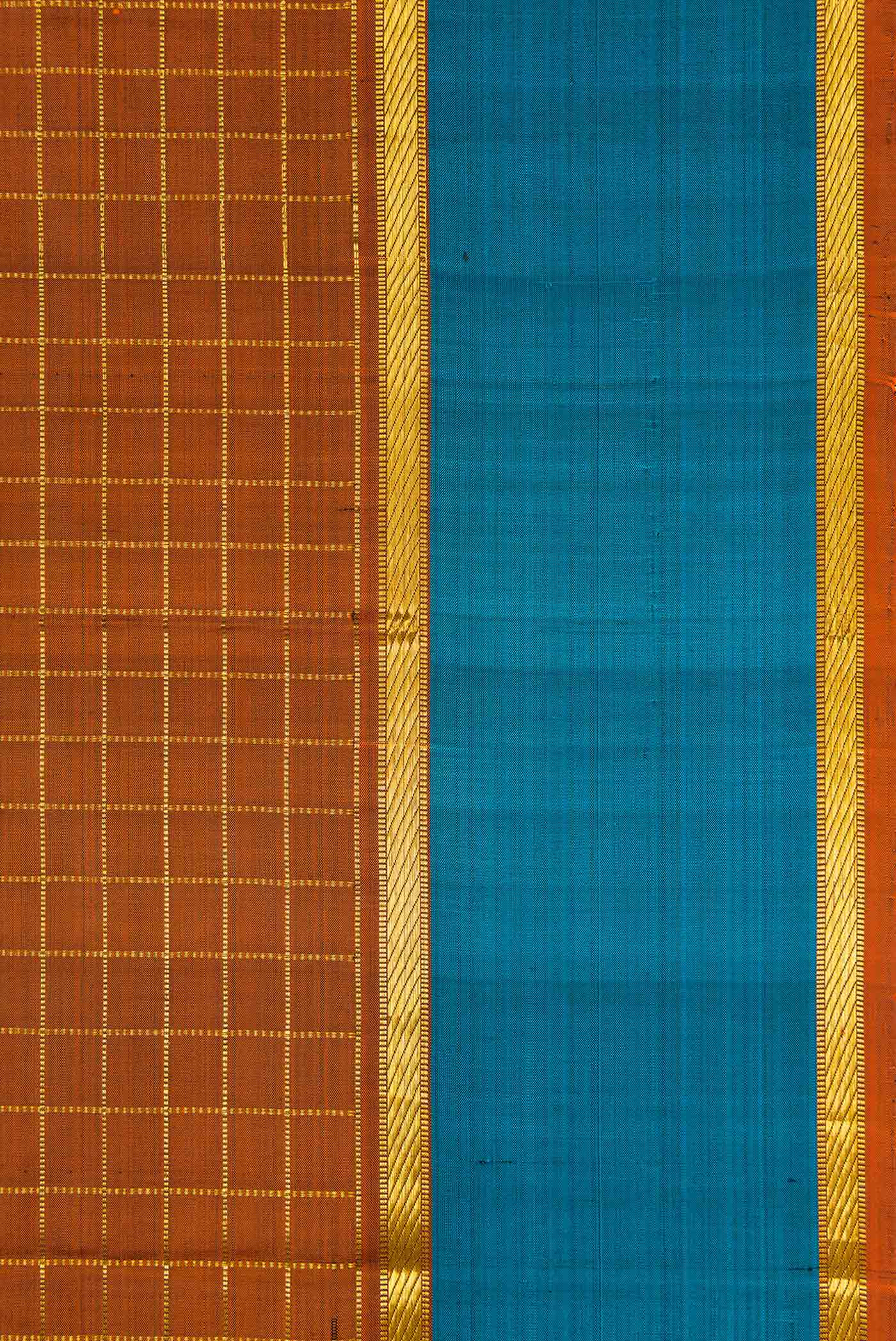 Border image of Brown Dual Tone Kanjivaram Silk Saree with Checked design on the body and Zari Border. 