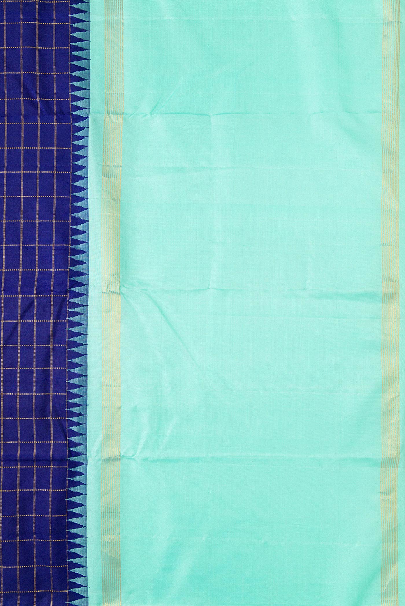 Border image of Navy Blue Dual Tone Kanchipuram Silk Saree with Checked design on the body and Zari Border