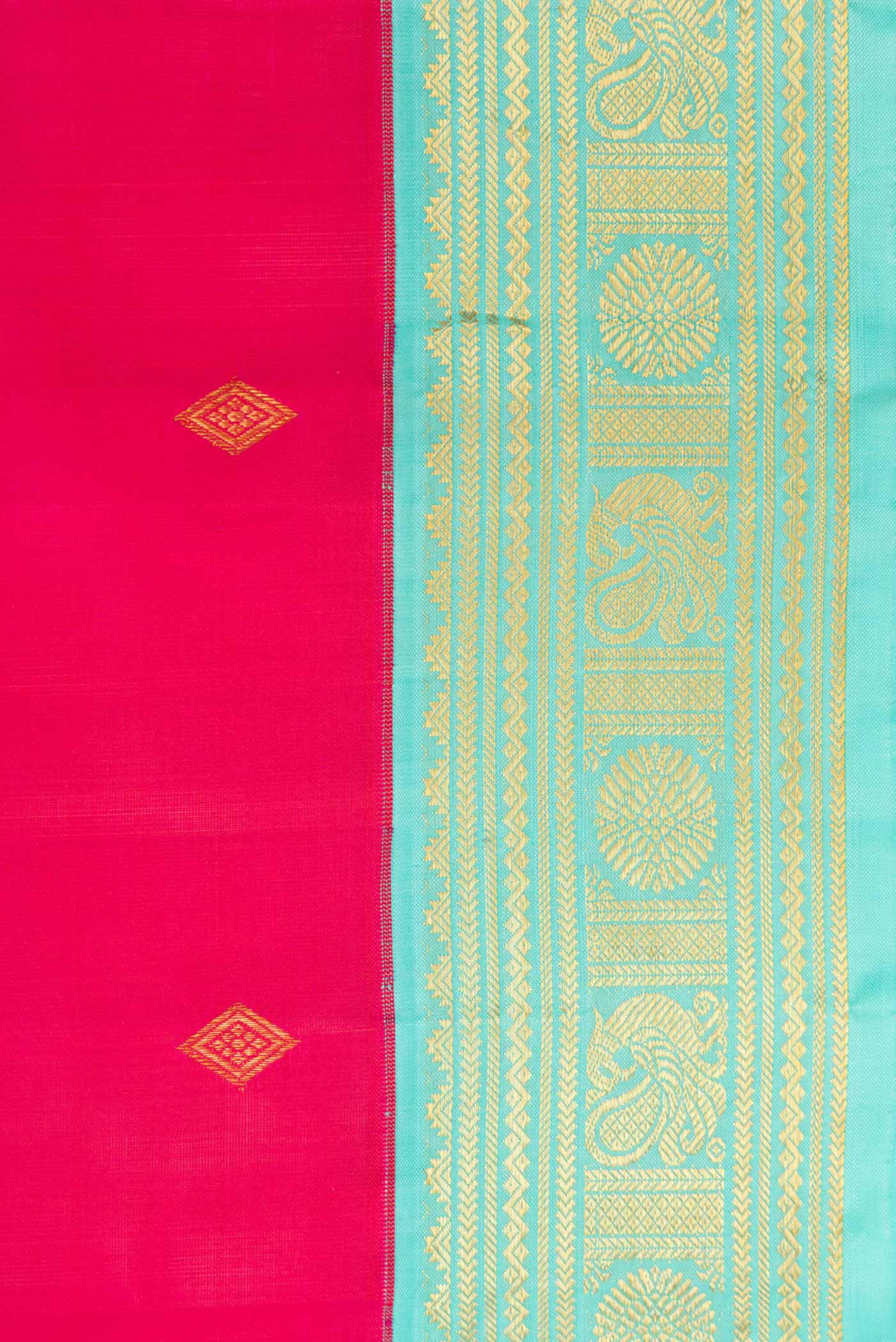 Border image of Pink Dual Tone Kanjivaram Silk Saree with Zari Butta on the body and Zari Border. 