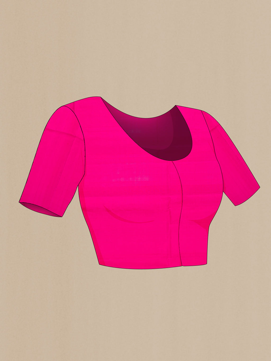 Close up image of the blouse of Pink Dual Tone Soft Silk Saree with Zari Butta on the body and Without Border. 