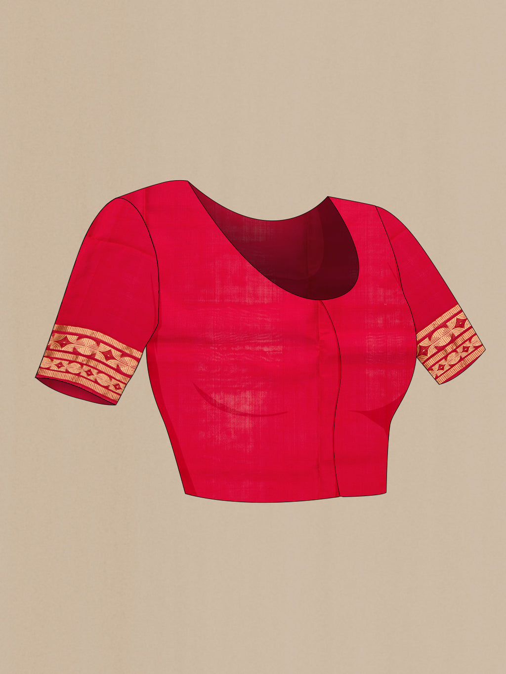 Close up image of the blouse of Red Dual Tone Soft Silk Saree with Zari Brocade on the body and Zari Border. 