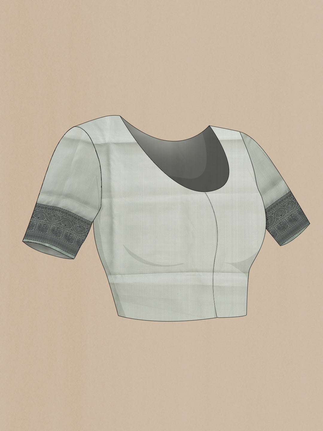 Close up image of the blouse of Grey Dual Tone Soft Silk Saree with Jacquard design on the body and Thread Border