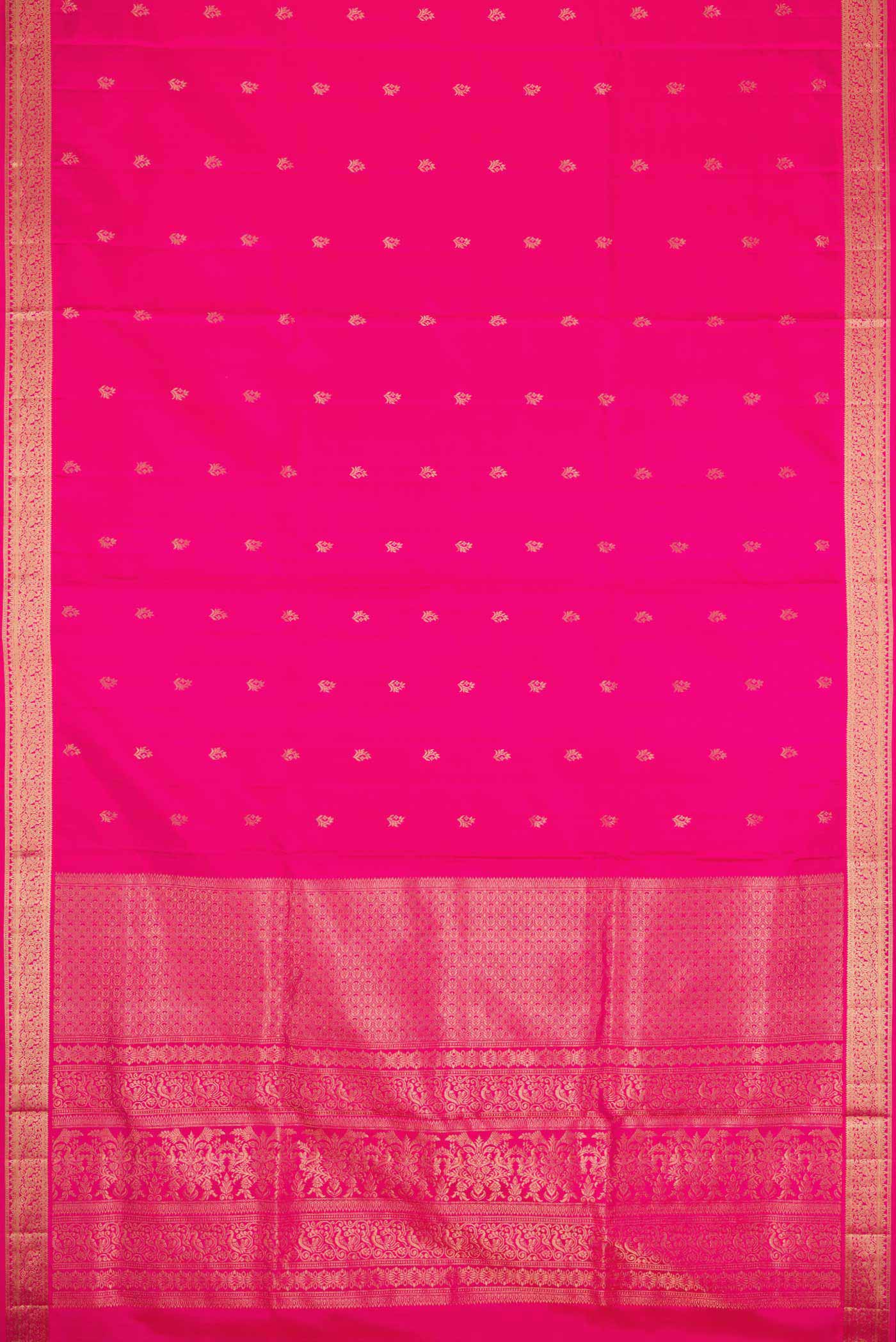 Flat view of Dark Pink Dual Tone Soft Silk Saree with Zari Butta on the body and Zari Border