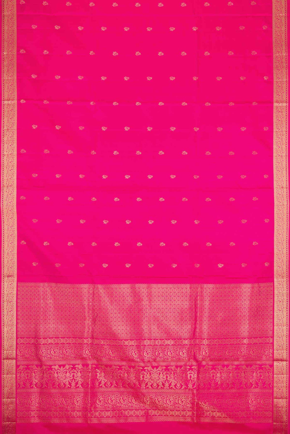 Flat view of Dark Pink Dual Tone Soft Silk Saree with Zari Butta on the body and Zari Border