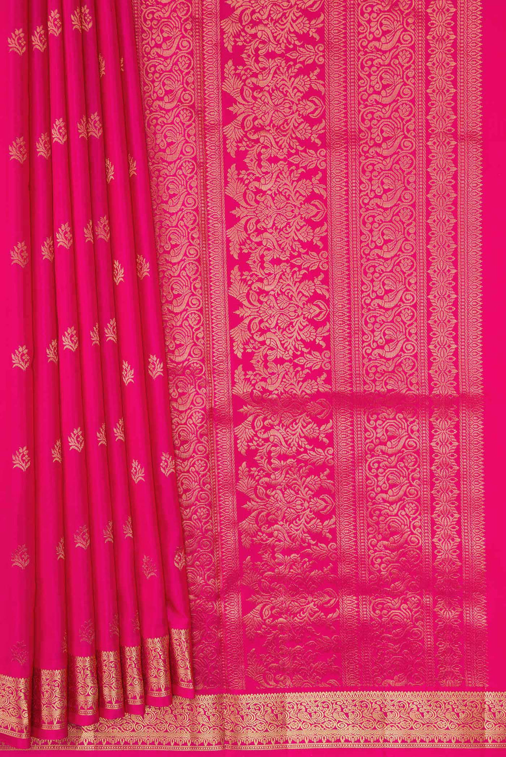 Pleats and pallu of Dark Pink Dual Tone Soft Silk Saree with Zari Butta on the body and Zari Border