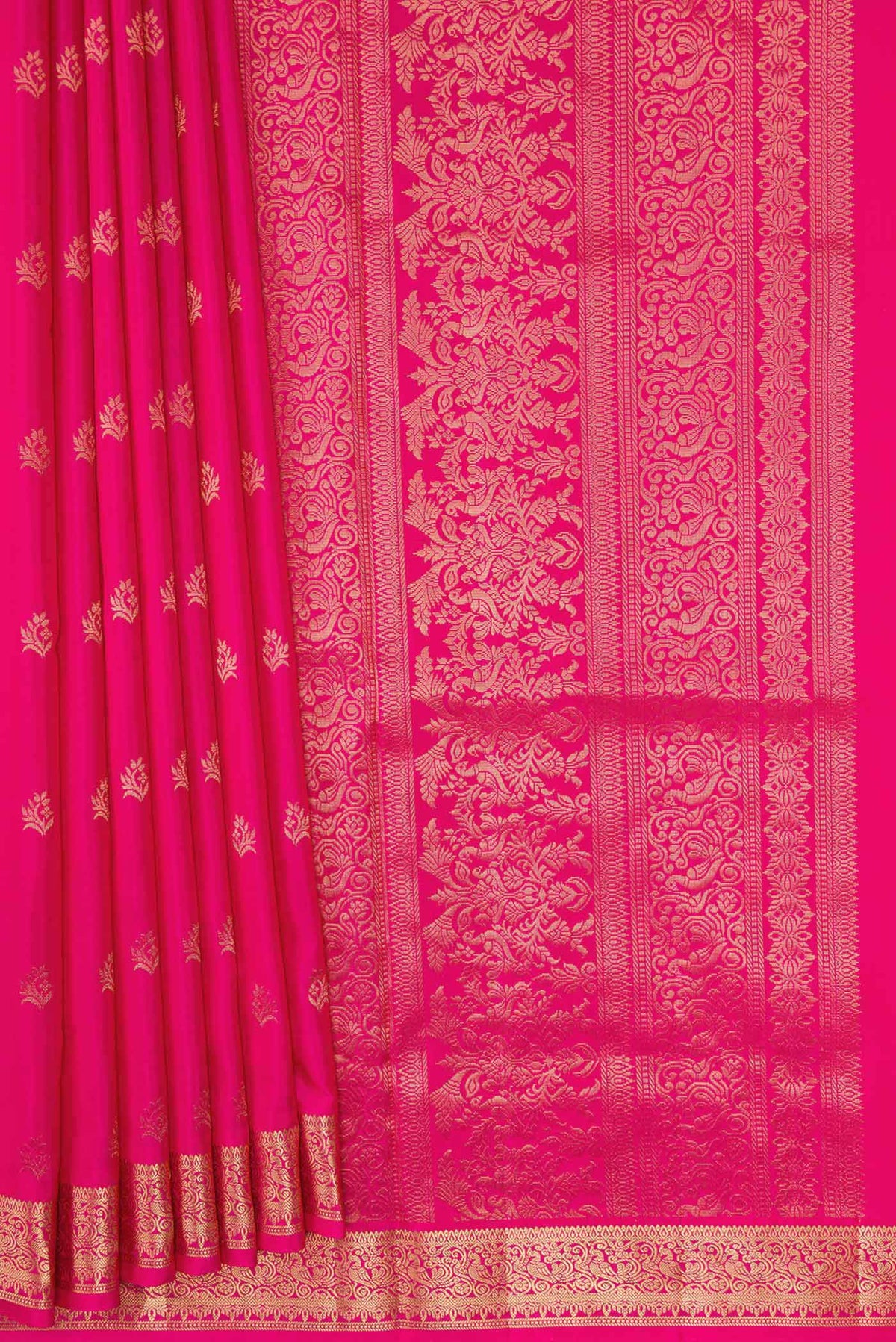 Pleats and pallu of Dark Pink Dual Tone Soft Silk Saree with Zari Butta on the body and Zari Border