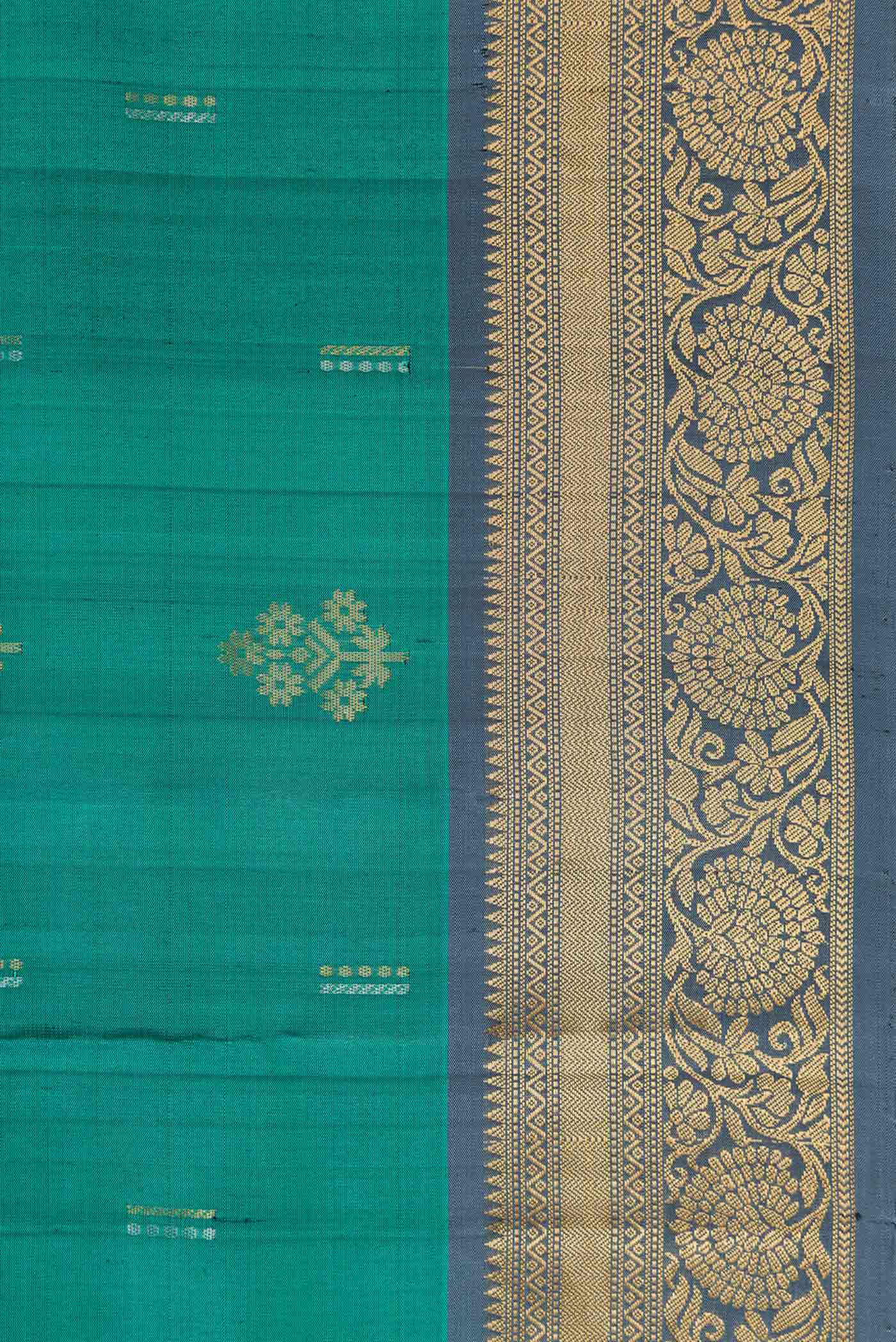 Border image of Green Dual Tone Soft Silk Saree with Zari Butta on the body and Zari Border. 