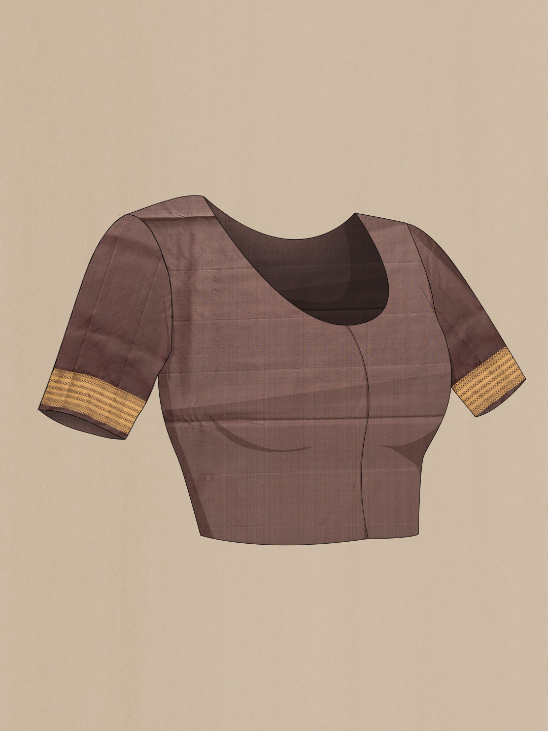 Close up image of the blouse of Brown Dual Tone Soft Silk Saree with Zari Butta on the body and Zari Border