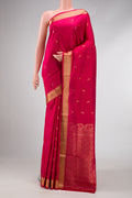 Dark Pink Dual Tone Soft Silk Saree with Zari Butta on the body and Zari Border.  displayed on a mannequin