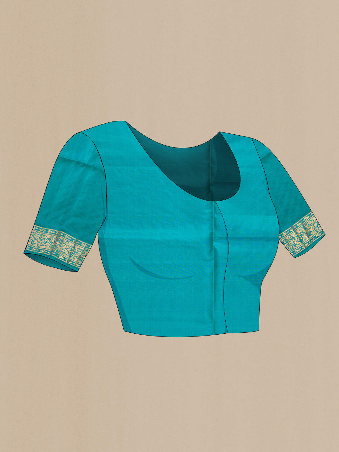 Close up image of the blouse of Brown Dual Tone Soft Silk Saree with Zari Butta on the body and Zari Border. 