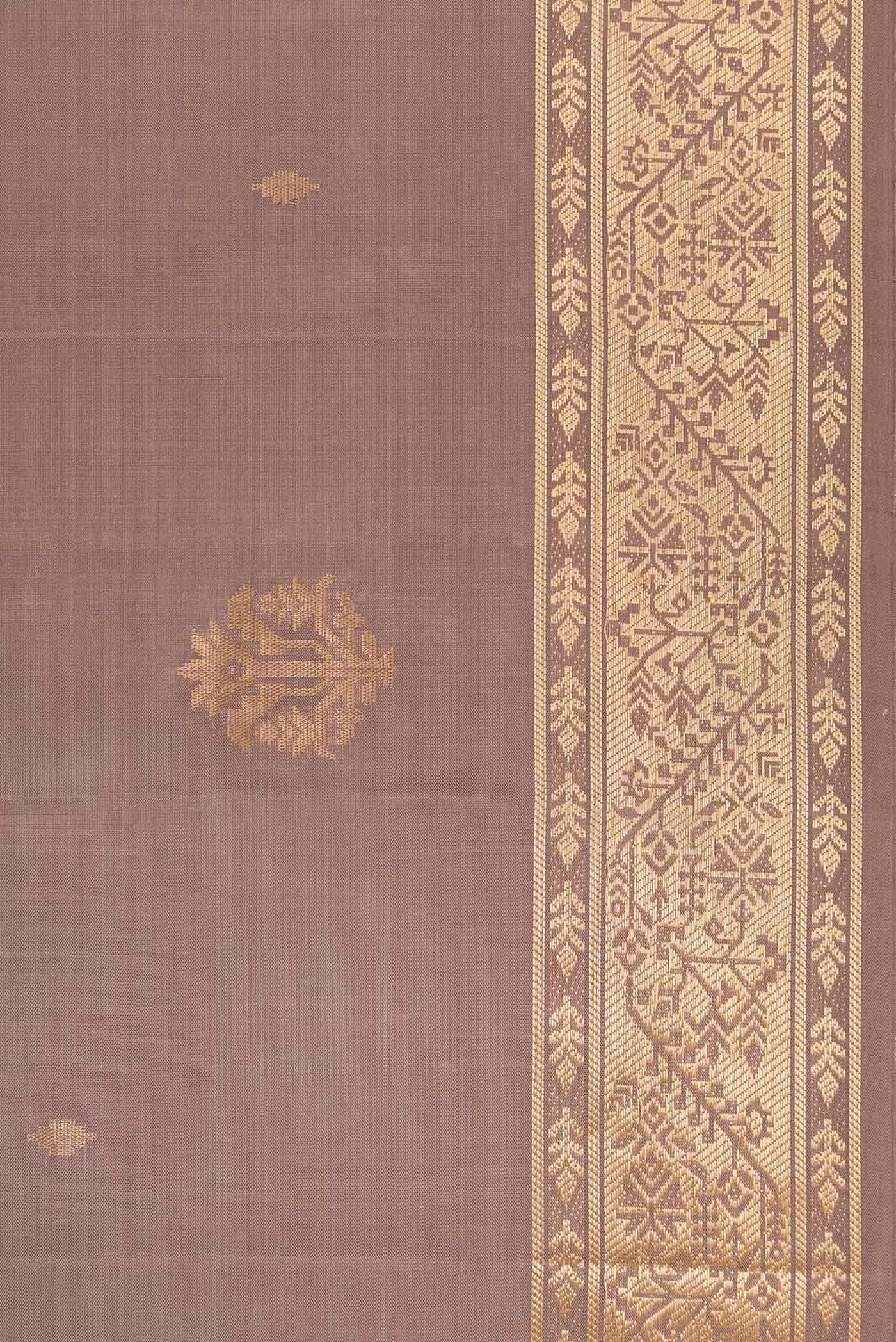 Border image of Brown Dual Tone Soft Silk Saree with Zari Butta on the body and Zari Border. 