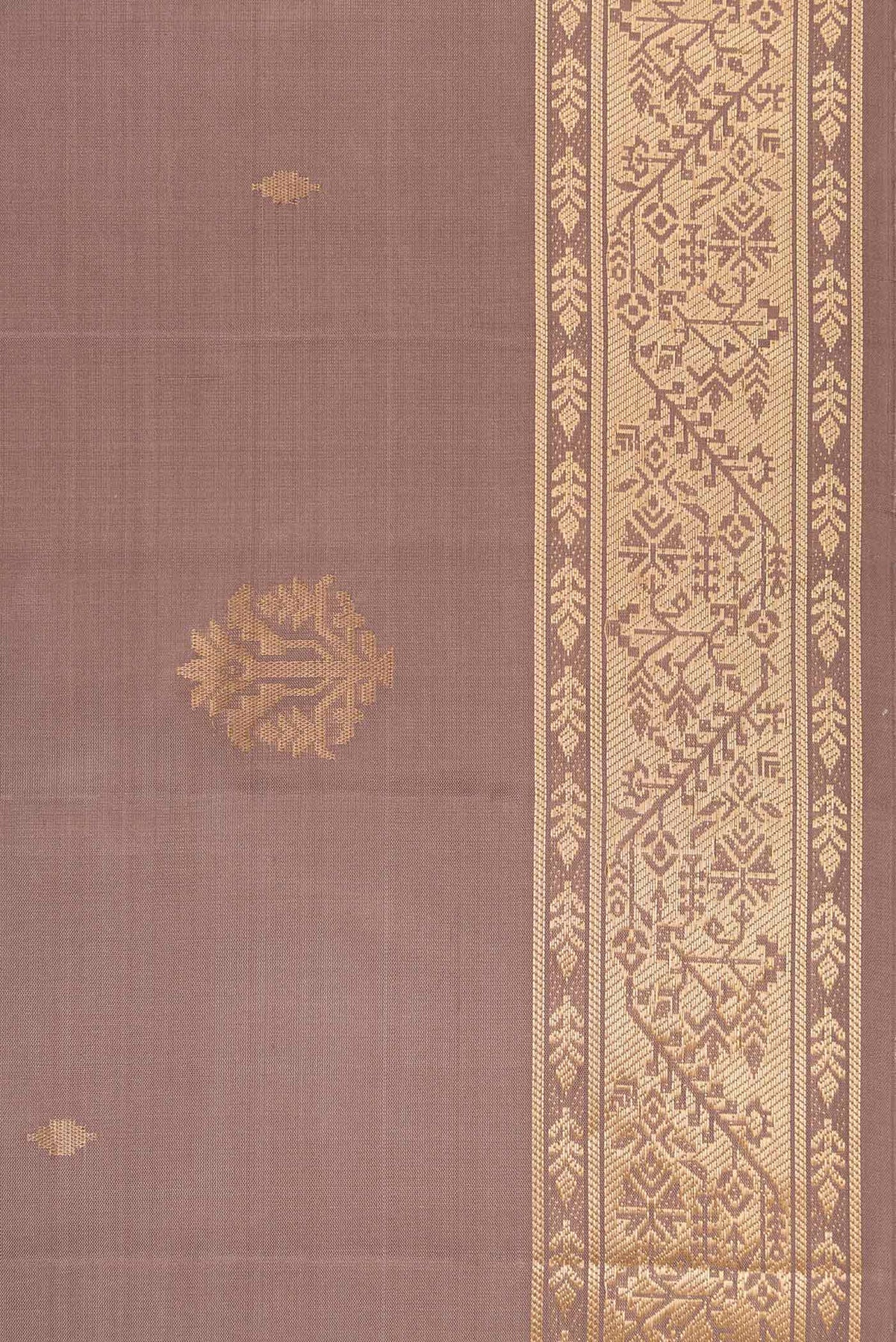 Border image of Brown Dual Tone Soft Silk Saree with Zari Butta on the body and Zari Border. 