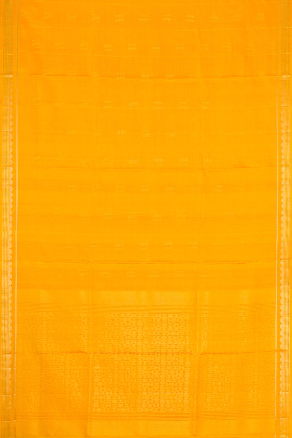 Flat view of Yellow Dual Tone Soft Silk Saree with Zari Butta on the body and Zari Border