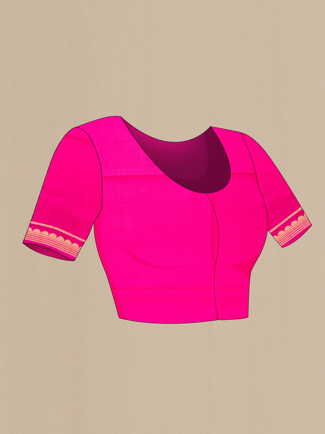 Close up image of the blouse of Pink Dual Tone Soft Silk Saree with Zari Butta on the body and Fancy Border. 