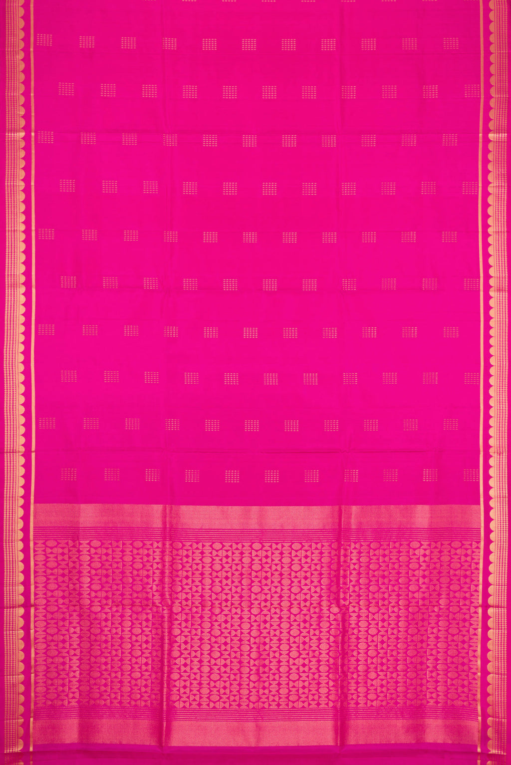 Flat view of Pink Dual Tone Soft Silk Saree with Zari Butta on the body and Fancy Border. 