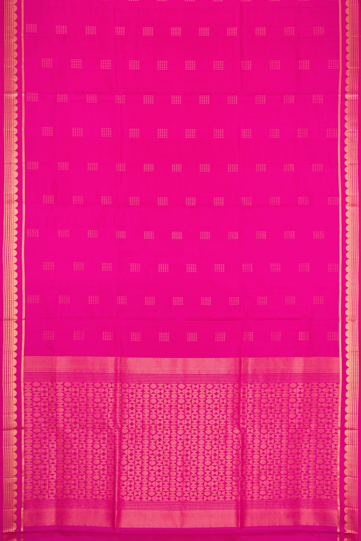 Flat view of Pink Dual Tone Soft Silk Saree with Zari Butta on the body and Fancy Border. 